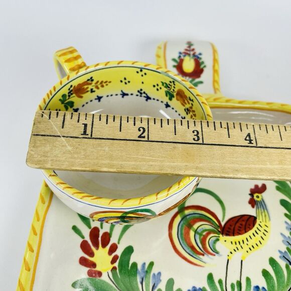 Italy Pottery Majolica Snack Set Tray Cup Galletto Rooster Design Terracotta VTG - Picture 4 of 16